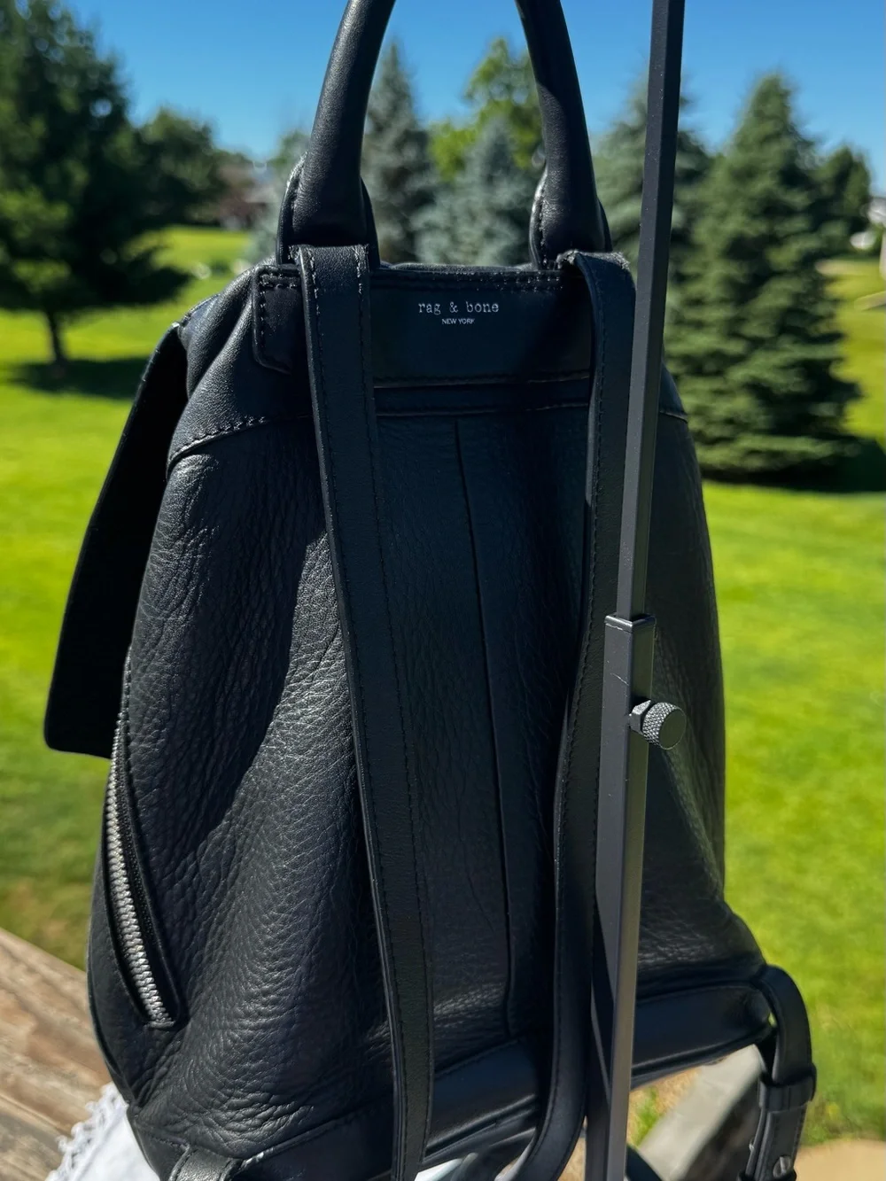 Black Rag & Bone Black Pebbled Leather Backpack Drawstring Mini Backpack - Women